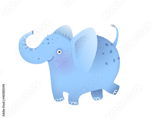 Elephant funny and cute animal for kids and children, amusing design. Happy elephant isolated clipart, funny animal cartoon for kids. Vector illustration in watercolor style.