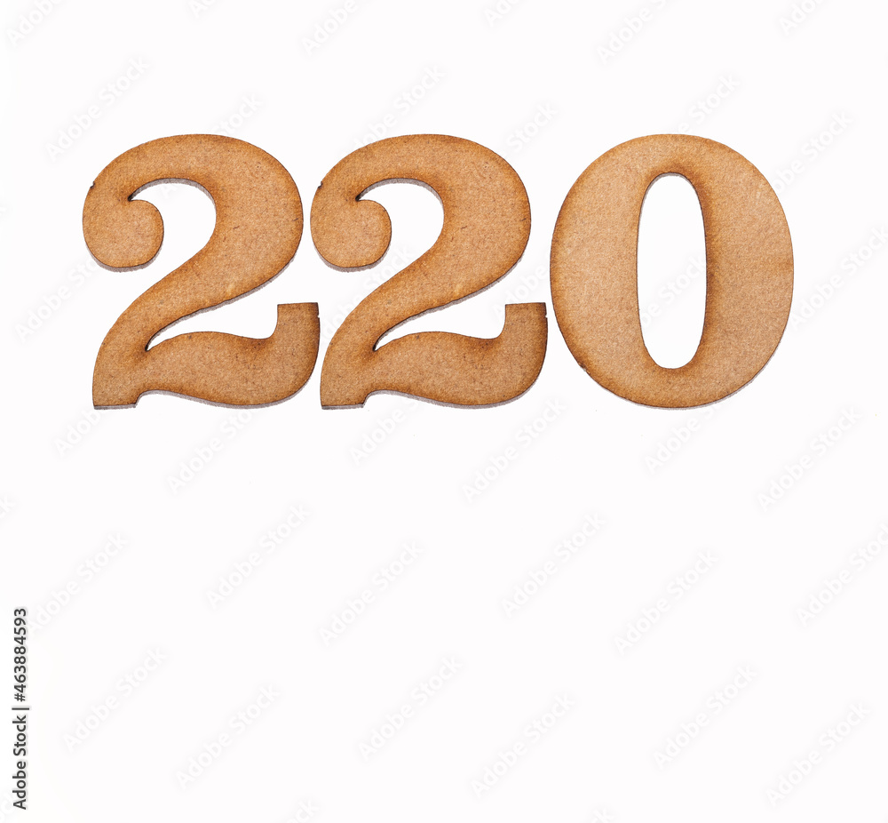 Number 220 - Piece of wood isolated on white background Number 220 - Piece of wood isolated on white background