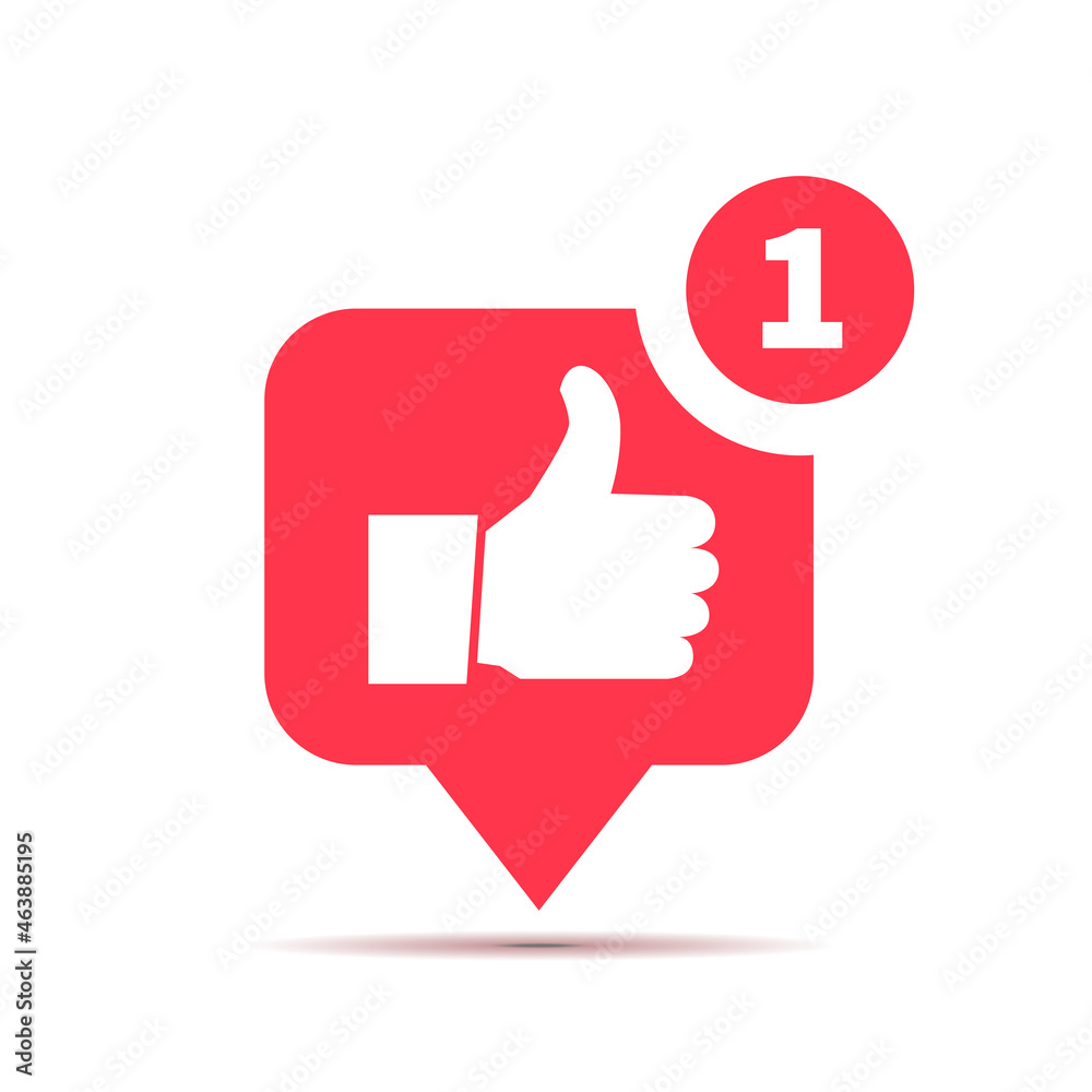 One new like red icon, social media thumbs up piktogram on white One new like red icon, social media thumbs up piktogram on white
