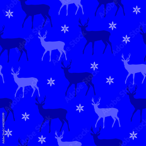Seamless Christmas pattern with reindeer and snowflakes. Christmas and New Year.