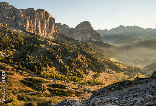 Scenic landscape of Dolomites in Italy during autumn time