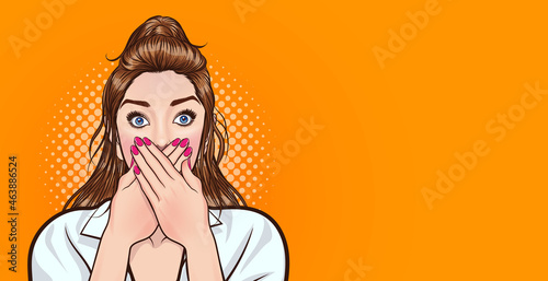 surprised woman covered her mouth with her hands