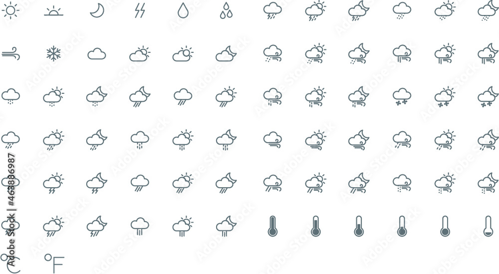 Weather 74 Icons Set Weather 74 Icons Set