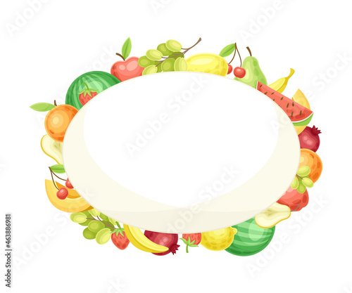 Bright Oval Fruit Frame with Ripe and Fresh Garden Cultivar Vector Illustration