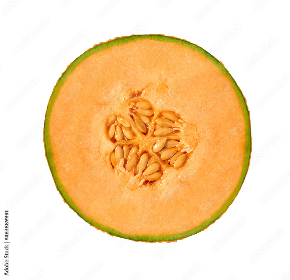 Slice cantaloupe melon flat lay. Melon isolated on white background, top view. Slice cantaloupe melon flat lay. Melon isolated on white background, top view.