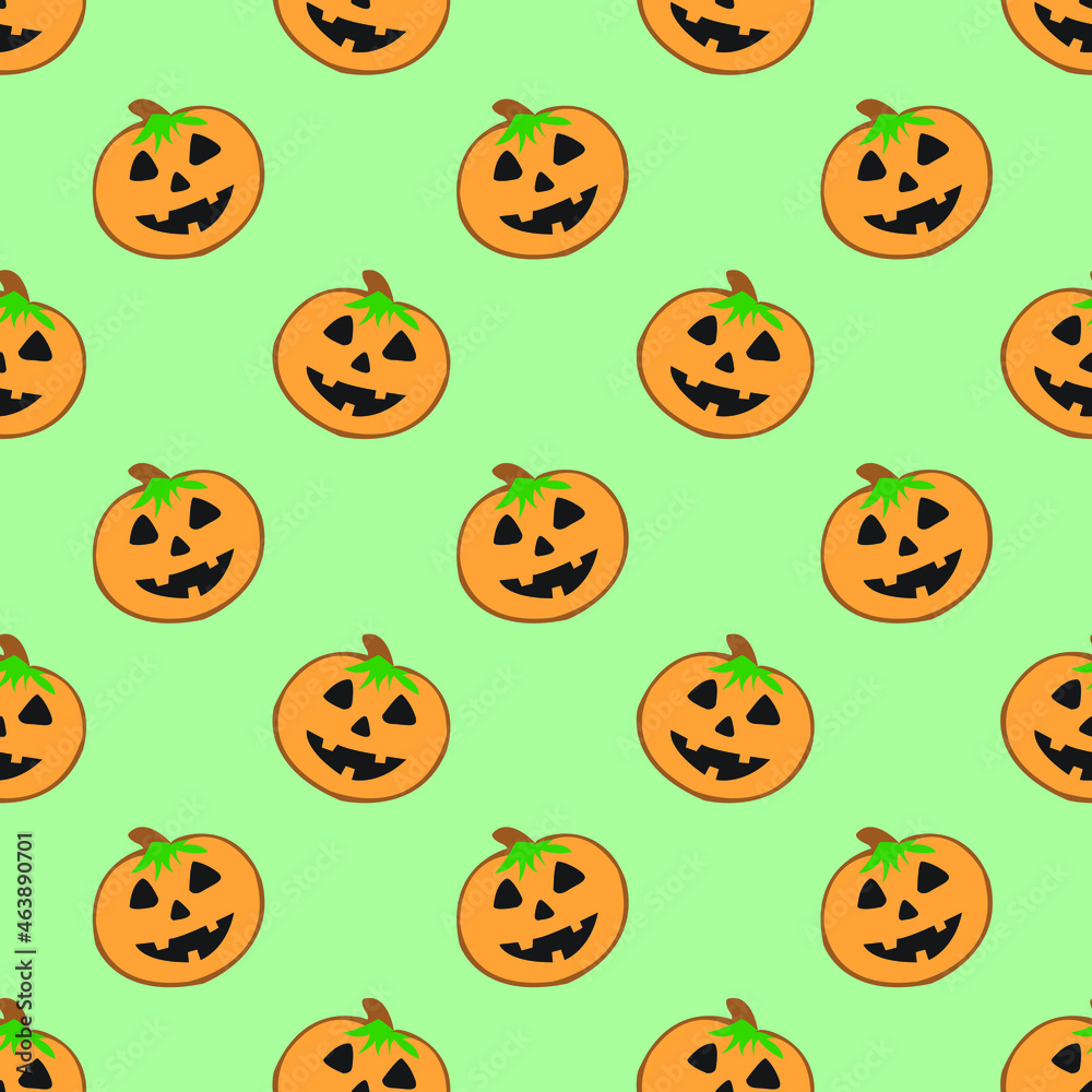 Halloween pumpkin with green background seamless repeat pattern Halloween pumpkin with green background seamless repeat pattern