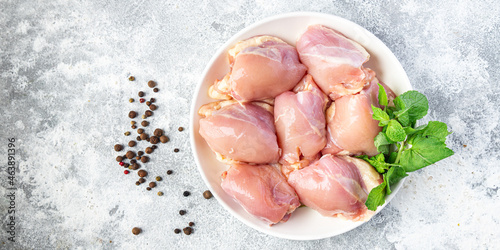 raw chicken or turkey skinless meat thigh boneless pulp poultry fresh meal snack on the table copy space food background rustic  photo
