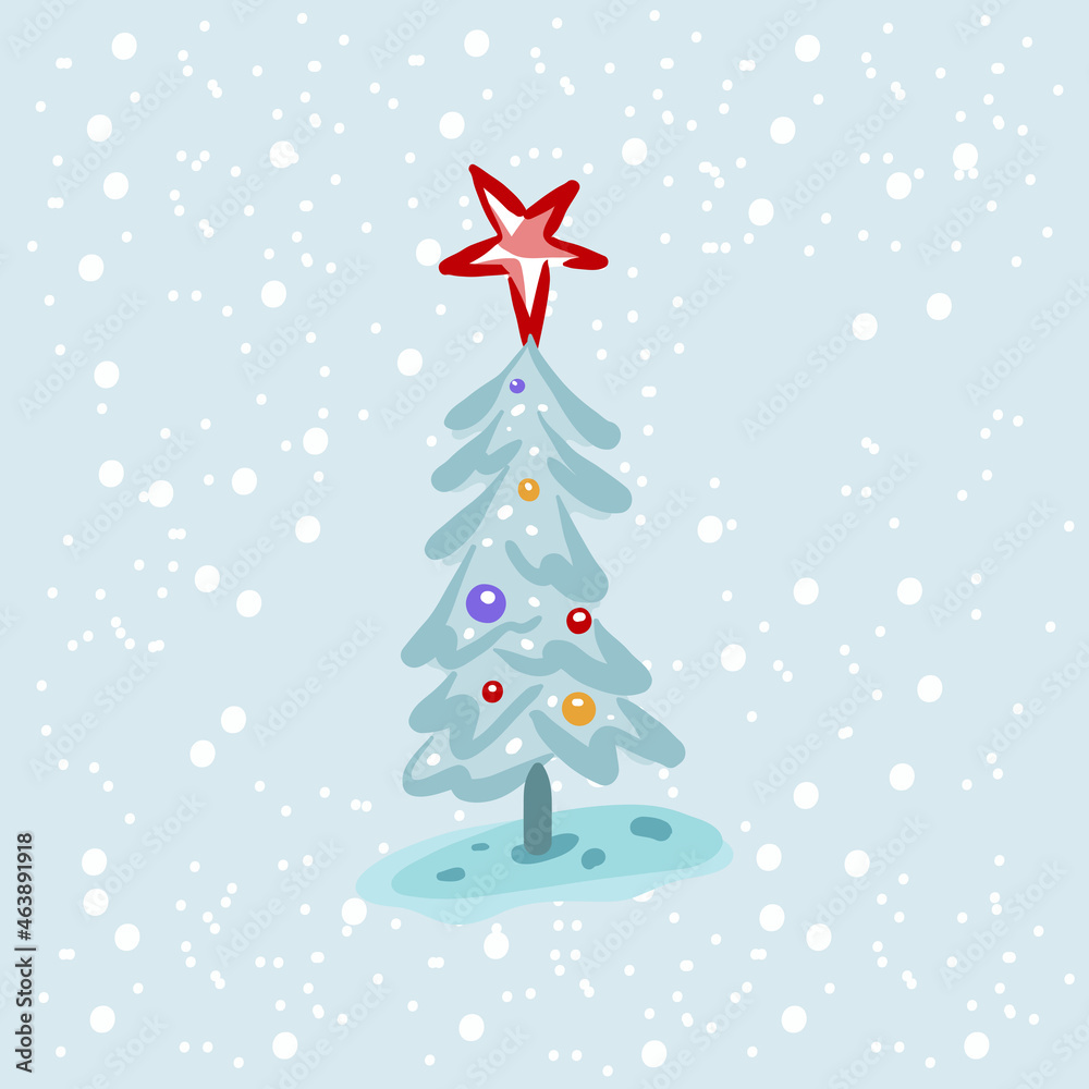 Snowy Christmas tree illustration