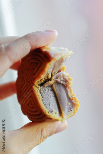 Hand holding mooncake