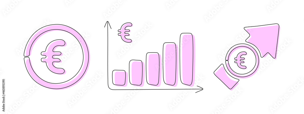 Icon of the euro. Different financial symbols of currencies. Financial chart with currency icon. Vector illustration Icon of the euro. Different financial symbols of currencies. Financial chart with currency icon. Vector illustration