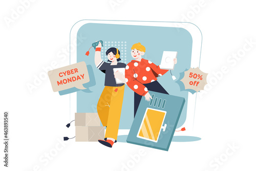 Cyber Monday shopping Sale Illustration concept. Flat illustration isolated on white background.