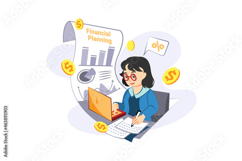 Financial Planning Illustration concept. Flat illustration isolated on white background.