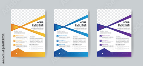 Corporate Business Flyer Template Layout with 3 Colorful Accents and Grayscale Image Masks © Majarul