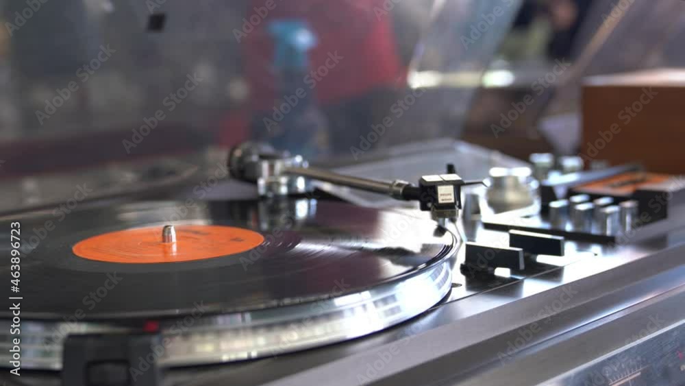 Ankara, Turkey- October 03 2021: Close up view of vinyl playing.
