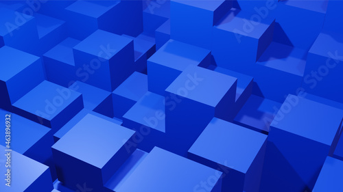 3d render abstract blue cubes. Technology data security problems concept. Unstable platform illustration background for advertising, marketing, tech company, business, corporations.