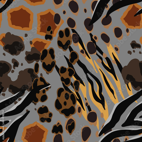Seamless pattern with decorative animal print. African savannah fauna stylized ornament, fur texture.