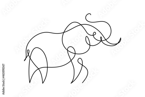 Abstract elephant in continuous line art drawing style. Trumpeting elephant minimalist black linear design isolated on white background. Vector illustration