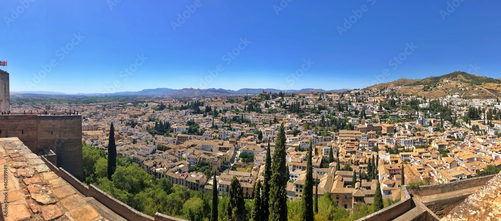 Panoramic View of the city of Granada in a beautiful summer day in Spain