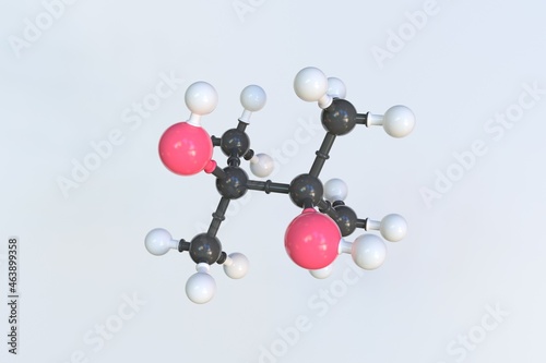 Pinacol molecule, scientific molecular model, looping 3d animation