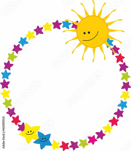 Decorative kids round frame and baner with stars 