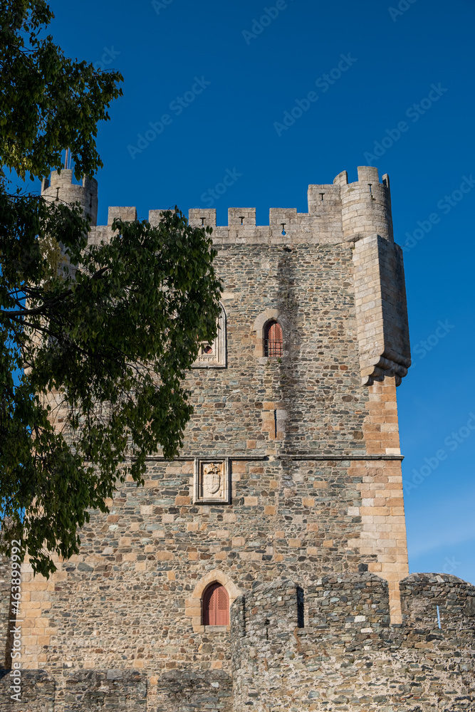 View at the exterior facade tower at Castle of Bragança, Bragança city, portuguese heritage.