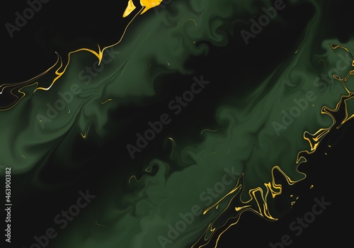 Abstract liquid dark green with gold marble texture background