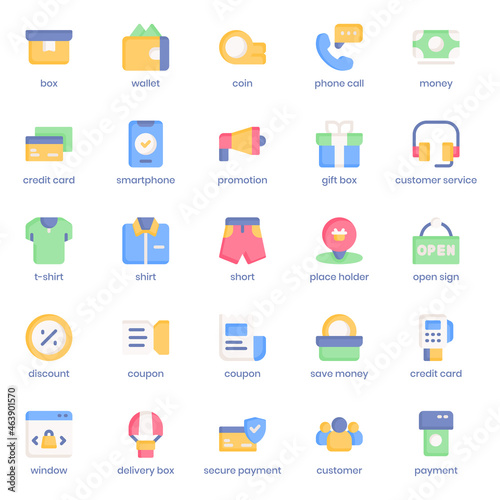 Shopping and Ecommerce icon pack for your website design, logo, app, UI. Shopping and Ecommerce icon flat design. Vector graphics illustration and editable stroke.