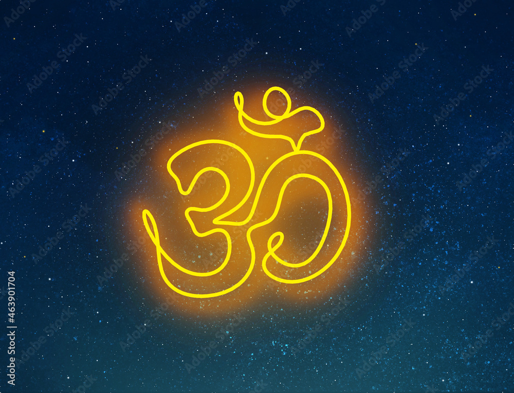 Fototapeta premium Night sky with stars and symbol of OM. Universe