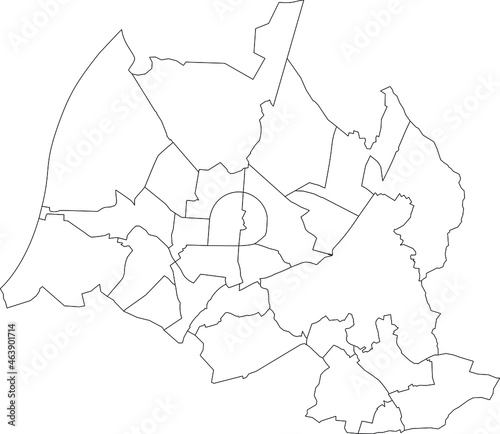 Simple blank white vector administrative map with black borders of urban city districts of Karlsruhe, Germany