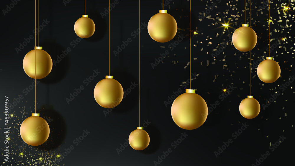 Vector transparent sunlight special lens flash light effect. Golden sparks splash, shimmer glow flow on black background. christmas gold balls. christmas background. xmas. Vector transparent sunlight special lens flash light effect. Golden sparks splash, shimmer glow flow on black background. christmas gold balls. christmas background. xmas.
