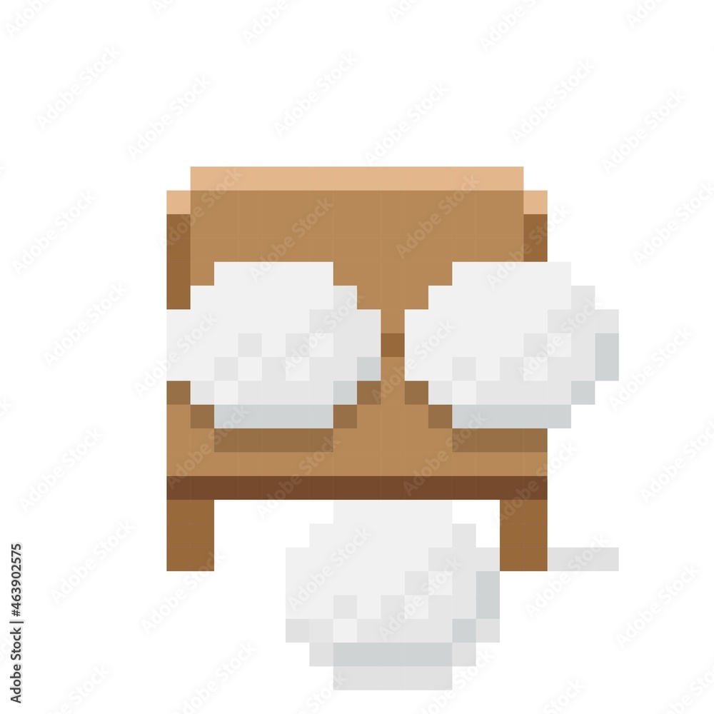 Wooden chair and pillow pixel art. Chair icon. Icon furniture. Wooden chair and pillow pixel art. Chair icon. Icon furniture.