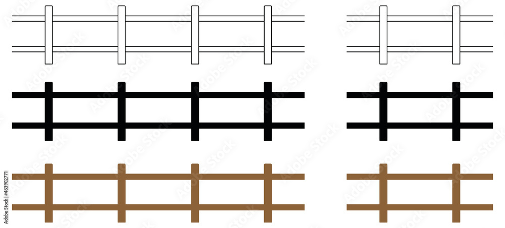 Wood Farm Fence Clipart Set - Outline, Silhouette and Color Wood Farm Fence Clipart Set - Outline, Silhouette and Color