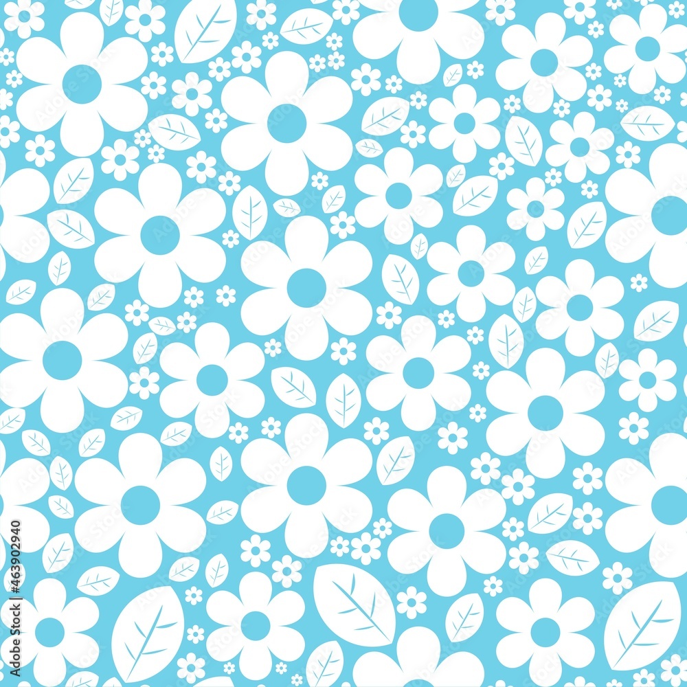 White and blue flower and leaf's background. Abstract pattern background. Colorful wrapping paper. White and blue flower and leaf's background. Abstract pattern background. Colorful wrapping paper.
