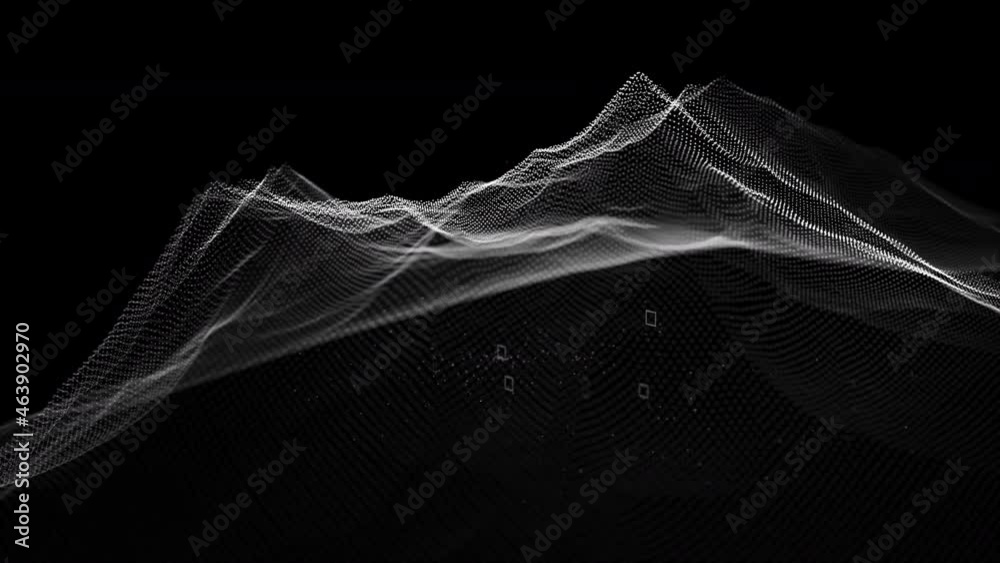 4k concept video to show breakdown and mining of alkali metal lithium for batteries or extraction of raw materials in general. 3d grid animation on black background.