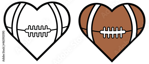 American Football in shape of a Heart Graphic Set - Outline and Color