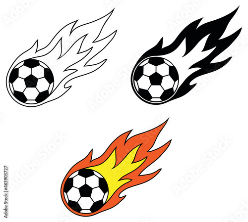 Football / Soccer Ball with Flames Clipart Set - Outline,, Silhouette and Color