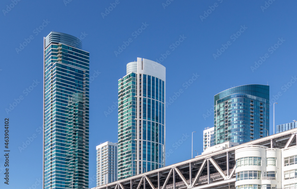 San Francisco skyscrapers on Embarcadero on a sunny day San Francisco skyscrapers on Embarcadero on a sunny day