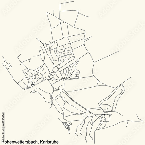 Detailed navigation urban street roads map on vintage beige background of the quarter Hohenwettersbach district of the German regional capital city of Karlsruhe  Germany