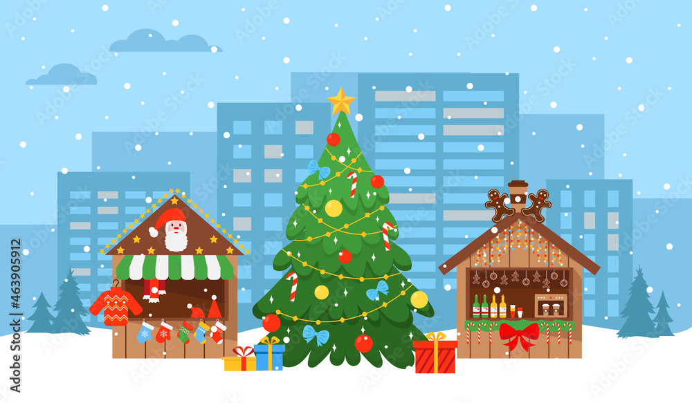 Christmas Market or New Jear holiday fair in city. Christmas Market or New Jear holiday fair in city.
