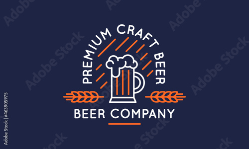 Premium Craft Beer icon, logo, badge, label. Beer Company icon consists of glass, foam and wheat. Vector illustration 