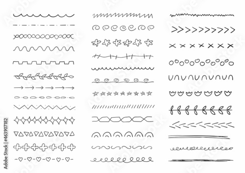 Set of hand drawn doodle line border and dividers. Design elements. Vector illustration.