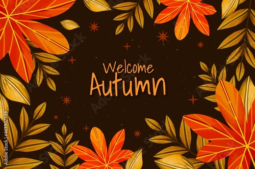 watercolor autumn background with leaves vector design illustration