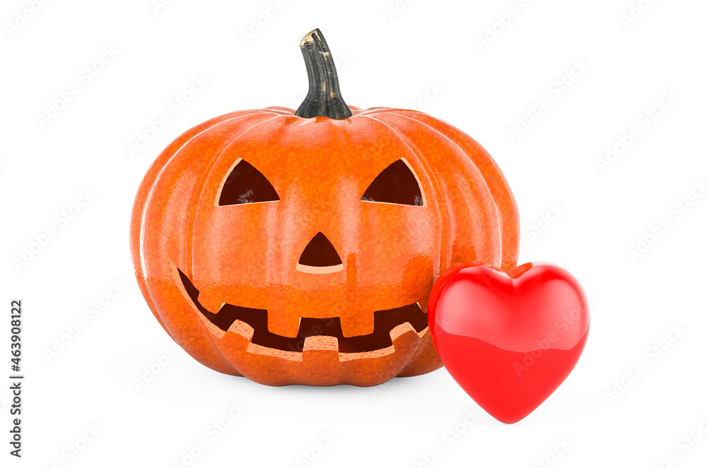 Halloween Pumpkin with red heart, 3D rendering Halloween Pumpkin with red heart, 3D rendering