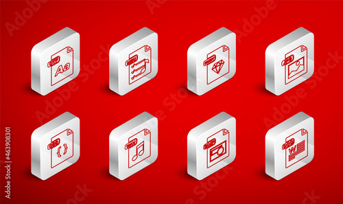 Set line DOC file document, M3U, RUBY, JPG, BMP, OTF, WAV and CSS icon. Vector