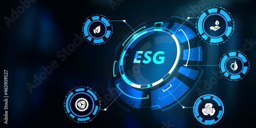 ESG Environmental Social Governance concept. Technology, Internet and network concept. 3d illustration