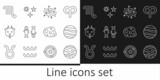 Set line Planet Venus, Jupiter, Milky way spiral galaxy, Pisces zodiac, Aries, Scorpio, Asteroid and Falling star icon. Vector