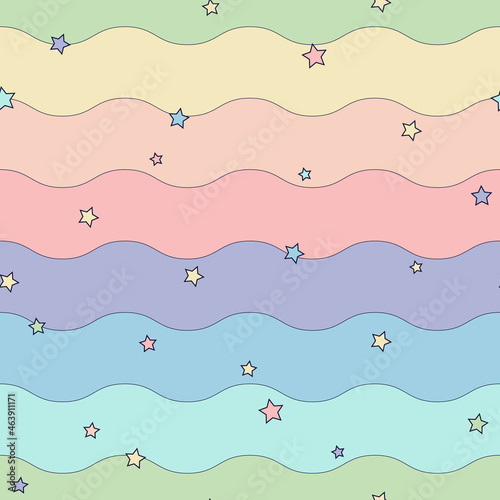 magic rainbow background with stripes and stars vector