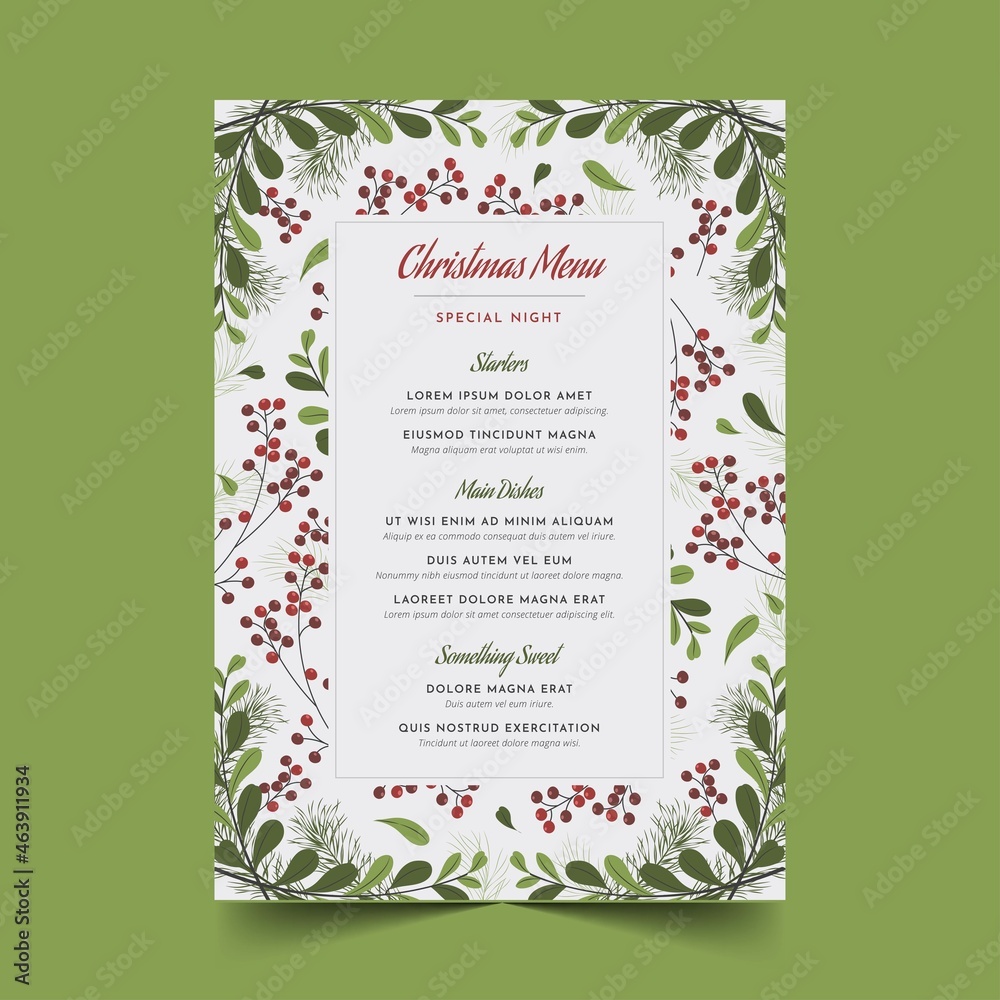 flat christmas menu template vector design illustration flat christmas menu template vector design illustration