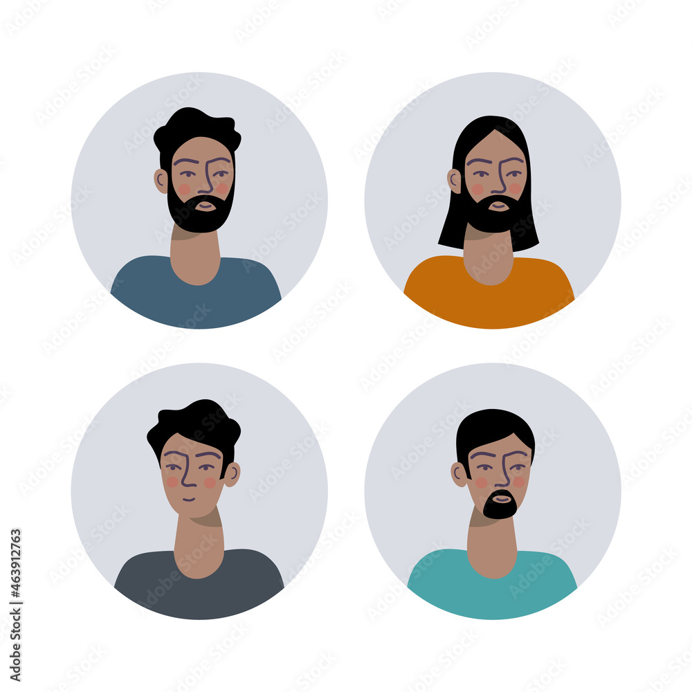Men with different hair and beard styles. Vector illustration set. Men with different hair and beard styles. Vector illustration set.