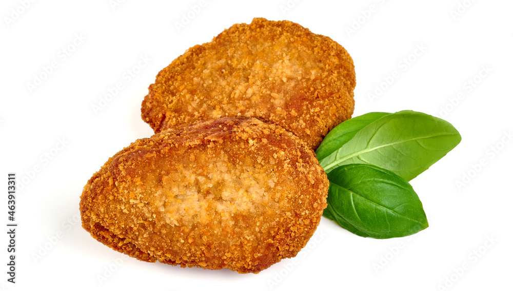 Fried cutlets in bread crumbs, Isolated on white background. Fried cutlets in bread crumbs, Isolated on white background.